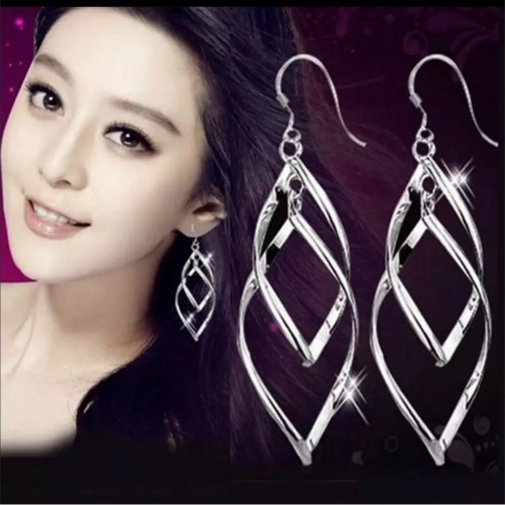 NEW 925 Sterling Silver earrings long spiral New
